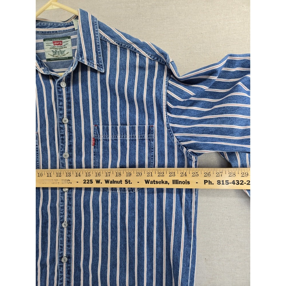 Vtg Levis Shirt Men Large Stripe Redline "Selvedge" Metal Button Denim - Picture 6 of 8